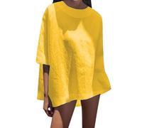 Generisch Camisas Plus Lady Patchwork Lino Casual Mujeres Botes Blusa de Mujer con Suelo Suelto Pendientes, amarillo, M