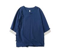 Generisch Camiseta 2026 Camisa de verano de manga corta para hombre con botones de rana chinos únicos, diseño informal cómodo para el día a día, azul oscuro, L