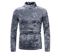 Generisch Camiseta básica de terciopelo de invierno con cuello alto y manga larga, camiseta térmica para mayor comodidad en climas fríos, plata, XXL