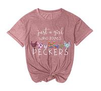 Generisch Camiseta blusa redonda para mujer con estampado de letras escote top pantalones cortos de manga casual blusa de mujer suelta túnica de satén, Rosa., XXL