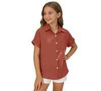 Generisch Camiseta clásica de manga corta para niñas con diseño monocromático Cómoda blusa informal suave tela transpirable Top de moda ideal para el día a día escolar al aire libre, Color rojo., 7-8