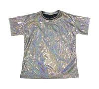 Generisch Camiseta de baile metálica con estampado reflectante de lentejuelas para adolescentes y adolescentes, de manga corta, informal, ropa de calle, camiseta unisex para niños, Negro , 12-13 años