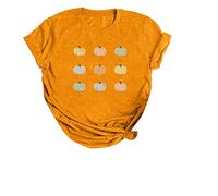 Generisch Camiseta de calabaza con cara de calabaza para mujer, otoño, carnaval, Halloween, informal, camiseta deportiva para mujer y cuello redondo, estampado de gran tamaño, Orange-B., L