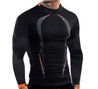 Generisch Camiseta de compresión para hombre de invierno, deportiva, manga larga, de secado rápido, transpirable, alta elasticidad, ajustada, estampada, para fitness, Negro , 4XL
