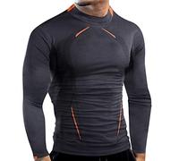 Generisch Camiseta de compresión para hombre de invierno, deportiva, manga larga, de secado rápido, transpirable, alta elasticidad, ajustada, estampada, para fitness, gris oscuro, 4XL