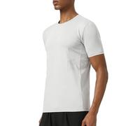 Generisch Camiseta de compresión para hombre, de manga corta, cuello redondo, cómoda, moderna, para verano, transpirable, deportiva, monocolor, ropa de calle, O Gris Claro, L