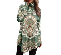 Generisch Camiseta de cuello alto para mujer, camiseta de manga larga, elegante y suave, blusa irregular que fluye, verde, L