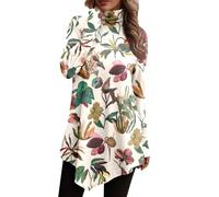 Generisch Camiseta de cuello alto para mujer, camiseta de manga larga sólida, elegante, suave, irregular fluida, top de fiesta, Blanco, XL