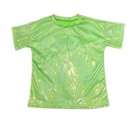 Generisch Camiseta de danza metálica unisex con estampado reflectante de lentejuelas, corte holgado, manga corta, para niños, niñas, adolescentes, trajes escénicos, ropa de calle informal, verde, 13