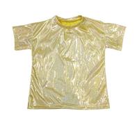 Generisch Camiseta de danza metálica unisex con estampado reflectante de lentejuelas, corte holgado, manga corta, para niños, niñas, adolescentes, trajes escénicos, ropa de calle informal, dorado, 13