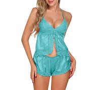 Generisch Camiseta de dormir para mujer de algodón sexy de encaje, camisón de manga corta, vestido de noche, cuello en V, manga larga, camisón y pantalones de pijama, Pajamas B1-b, XL