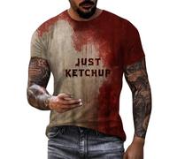 Generisch Camiseta de Halloween para hombre, disfraz terrible y festival, camiseta de cuello redondo, estampado de salpicaduras de sangre, camiseta deportiva fea, camiseta ligera, Ladrillo rojo1, M