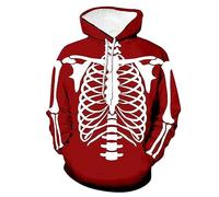 Generisch Camiseta de hombre esqueleto 3D impresión digital con hombres mujeres Cos casual hombres mujeres sudadera con capucha chándal hombre original, rojo, 4XL