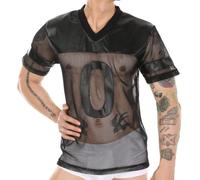 Generisch Camiseta de látex para hombre, aspecto mojado, piel lacada, ajustada, sin vientre, manga corta, camiseta interior de malla, cuello redondo, camiseta muscular, deporte, gimnasio