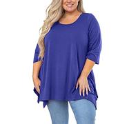 Generisch Camiseta de manga 3/4 para mujer, talla grande, color gris púrpura, 3X, camiseta swing, cuello redondo, camiseta holgada, camiseta de maternidad, parte delantera corta y trasera, azul oscuro