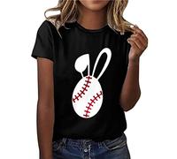Generisch Camiseta de manga corta con estampado de bandera de mujer con cuello redondo y cuello redondo, blusa con estampado lateral suelto, túnica, top verde neón, Negro , M