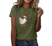 Generisch Camiseta de manga corta con estampado de leopardo para mujer, cuello redondo, estampado navideño, Verde militar., L