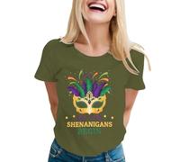 Generisch Camiseta de manga corta para mujer, cuello redondo, letra animal, gráfico, estampada, verano, informal, túnica, 80 años, Verde militar., S
