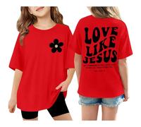 Generisch Camiseta de manga corta para niña con estampado de «Love Like Jesus» con gráficos de gran tamaño, para el tiempo libre, suelto, verano, blusa, blusa para cristianos