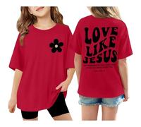 Generisch Camiseta de manga corta para niña con estampado de «Love Like Jesus» con gráficos de gran tamaño, para el tiempo libre, suelto, verano, blusa, blusa para cristianos