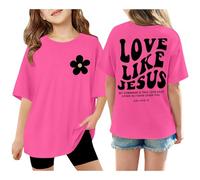 Generisch Camiseta de manga corta para niña con estampado de «Love Like Jesus» con gráficos de gran tamaño, para el tiempo libre, suelto, verano, blusa, blusa para cristianos