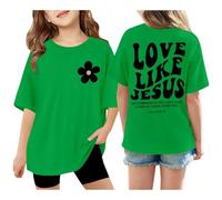 Generisch Camiseta de manga corta para niña con estampado de «Love Like Jesus» con gráficos de gran tamaño, para el tiempo libre, suelto, verano, blusa, blusa para cristianos