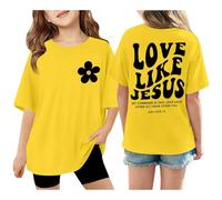 Generisch Camiseta de manga corta para niña con estampado de «Love Like Jesus» con gráficos de gran tamaño, para el tiempo libre, suelto, verano, blusa, blusa para cristianos