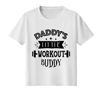 Generisch Camiseta de manga corta para niño con divertido texto en inglés "Workout Buddy", camiseta de manga corta con gráfico de mancuernas | dulce regalo para el pequeño compañero de entrenamiento