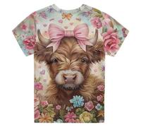 Generisch Camiseta de manga corta para niños con bonito estampado de barro de tierras altas de material suave para excursiones en la granja y emocionante vida escolar