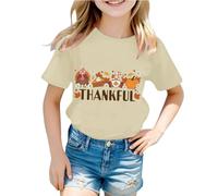Generisch Camiseta de manga corta para niños con texto «Thankful» para Acción de Gracias, camiseta de manga corta con motivos otoñales | Camiseta de temporada para niñas y niños