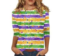 Generisch Camiseta de manga larga a rayas para mujer, manga 3/4, talla grande, para primavera, verano, hip hop, Y2k, parte superior, cuello en V, Hawaii, camiseta de manga larga, túnica, camiseta de