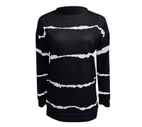 Generisch Camiseta de manga larga con cuello redondo para mujer, diseño de rayas sueltas, Negro , 4XL