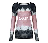 Generisch Camiseta de manga larga con cuello redondo para mujer, tallas S, 2XL, tops de verano, Negro , S