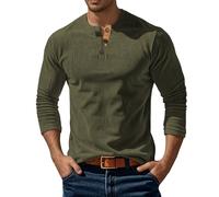 Generisch Camiseta de manga larga de pana de corte entallado informal como camiseta básica de un solo color para negocios, uso diario, tiempo libre, verde, S