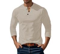Generisch Camiseta de manga larga de pana de corte entallado informal como camiseta básica de un solo color para negocios, uso diario, tiempo libre, beige, S