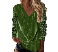 Generisch Camiseta de manga larga estampada con cuello en V, túnica, camiseta de manga larga Rolli manga corta, Verde militar., XL