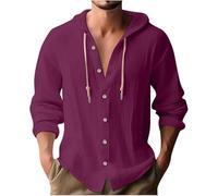 Generisch Camiseta de manga larga para hombre, camisa de lino para hombre, manga larga, ligera, cómoda, sudadera con capucha, con botones, informal, de verano, a la moda, camisa de manga larga, corte