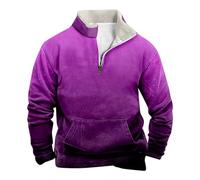 Generisch Camiseta de manga larga para hombre con estampado vintage, media cremallera, camiseta deportiva de 1/4 con cremallera, ligera, transpirable, informal, camiseta Henley, morado, XL