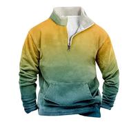 Generisch Camiseta de manga larga para hombre con estampado vintage, media cremallera, camiseta deportiva con cremallera 1/4, jersey ligero, transpirable, informal, camiseta Henley, camisas para