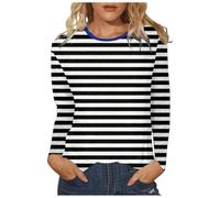Generisch Camiseta de manga larga para mujer con aspecto clásico de rayas. Camiseta informal con cuello de contraste de color. Cómoda parte superior básica para el día a día, Style_t01 Negro, M