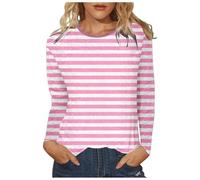 Generisch Camiseta de manga larga para mujer con aspecto clásico de rayas. Camiseta informal con cuello de contraste de color. Cómoda parte superior básica para el día a día, Style_t04 Pink, XL