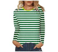 Generisch Camiseta de manga larga para mujer con aspecto clásico de rayas. Camiseta informal con cuello de contraste de color. Cómoda parte superior básica para el día a día, Style_t02 Verde, M