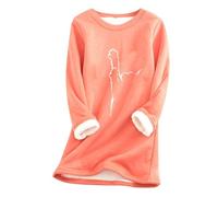 Generisch Camiseta de manga larga para mujer con forro polar - Jersey térmico cálido para el invierno | Sudadera suave y forrada como parte superior básica, Style_g05 Orange, 4XL