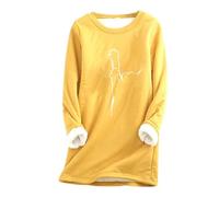 Generisch Camiseta de manga larga para mujer con forro polar - Jersey térmico cálido para el invierno | Sudadera suave y forrada como parte superior básica, Estilo_g10 amarillo, L