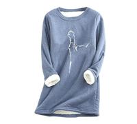 Generisch Camiseta de manga larga para mujer con forro polar - Jersey térmico cálido para el invierno | Sudadera suave y forrada como parte superior básica, Style_g02 Blue, 4XL
