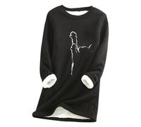 Generisch Camiseta de manga larga para mujer con forro polar - Jersey térmico cálido para el invierno | Sudadera suave y forrada como parte superior básica, Style_g01 Negro, M