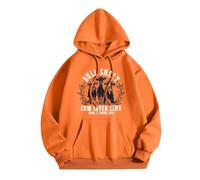 Generisch Camiseta de manga larga para mujer, cuello redondo, estampada, para el hogar, entrenamiento al aire libre, ropa de calle, sudadera para mujer Jack sin, naranja, L