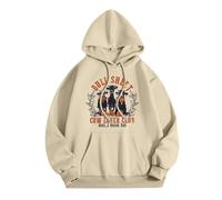 Generisch Camiseta de manga larga para mujer, cuello redondo, estampada, para el hogar, entrenamiento al aire libre, ropa de calle, sudadera para mujer Jack sin, caqui, L