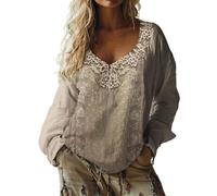 Generisch Camiseta de manga larga para mujer, talla grande, elegante, bohemia, cuello redondo, camisa de manga larga, informal, tallas grandes, camisa de ocio, blusa vintage, camisa de manga larga