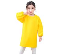 Generisch Camiseta de manga larga para niña, camisa para niños, blusa, arte infantil, color sólido, delantal para niños, estampado de artista, delantal con manga larga, amarillo, 4-8 años